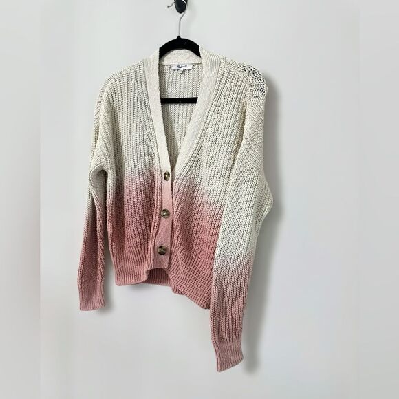 Women's Pink and Cream Cardigan Sweater - Picture 2 of 11